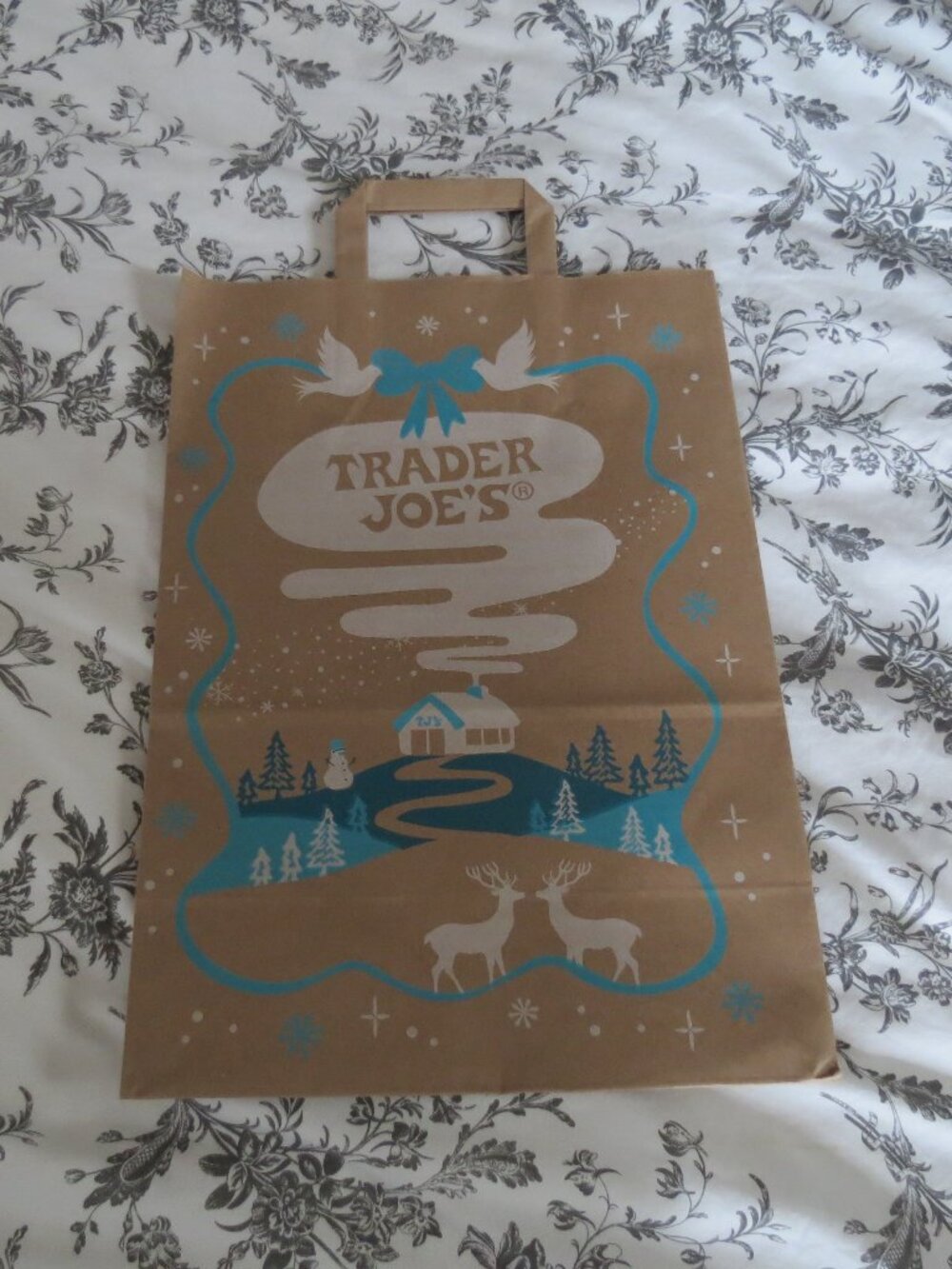 Trader Joe's Discontinued 1 Tall 17" high Holiday Winter Brown Paper Grocery Bag